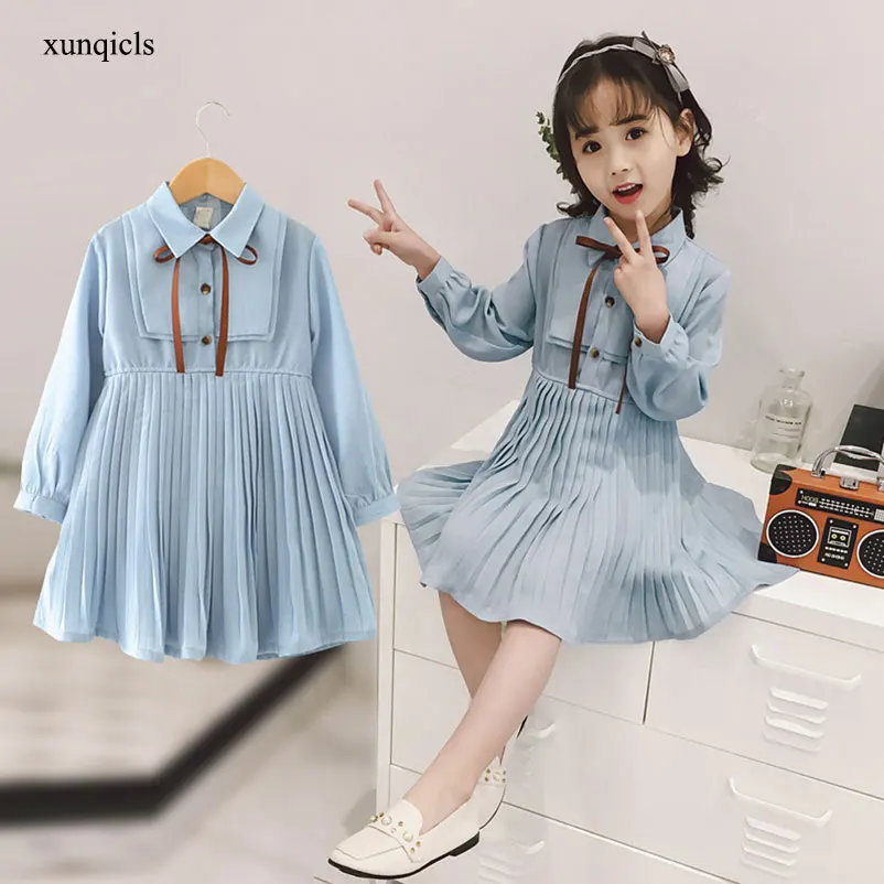 Новые платья для девочек; шифоновое платье с длинными рукавами для малышей; Детские платья принцессы в консервативном стиле; Одежда для девочек