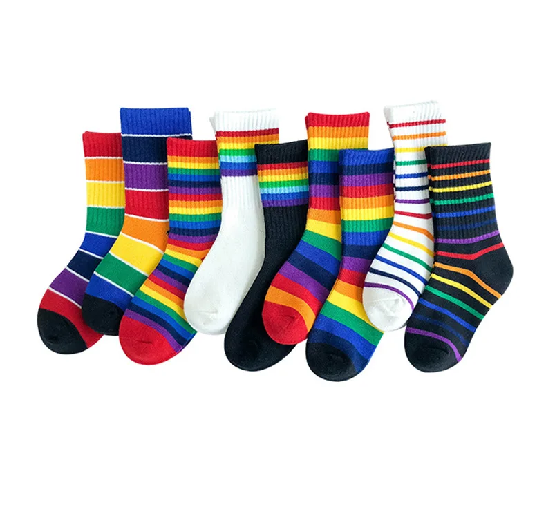 Kids Socks Children's Unisex Cotton Rainbow Socks For Boys Girls Harajuku Toddler Baby Colorful Stripe Knitted Socks 1-8T