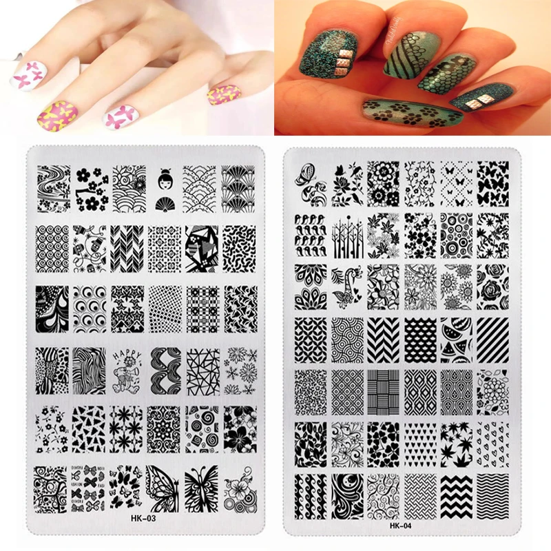 

1Pc Big Nail Stamping Templates HK (01-11) 11 Styles Rectangle Nail Stamping Plates Halloween Pattern Nail Template Nail Plate