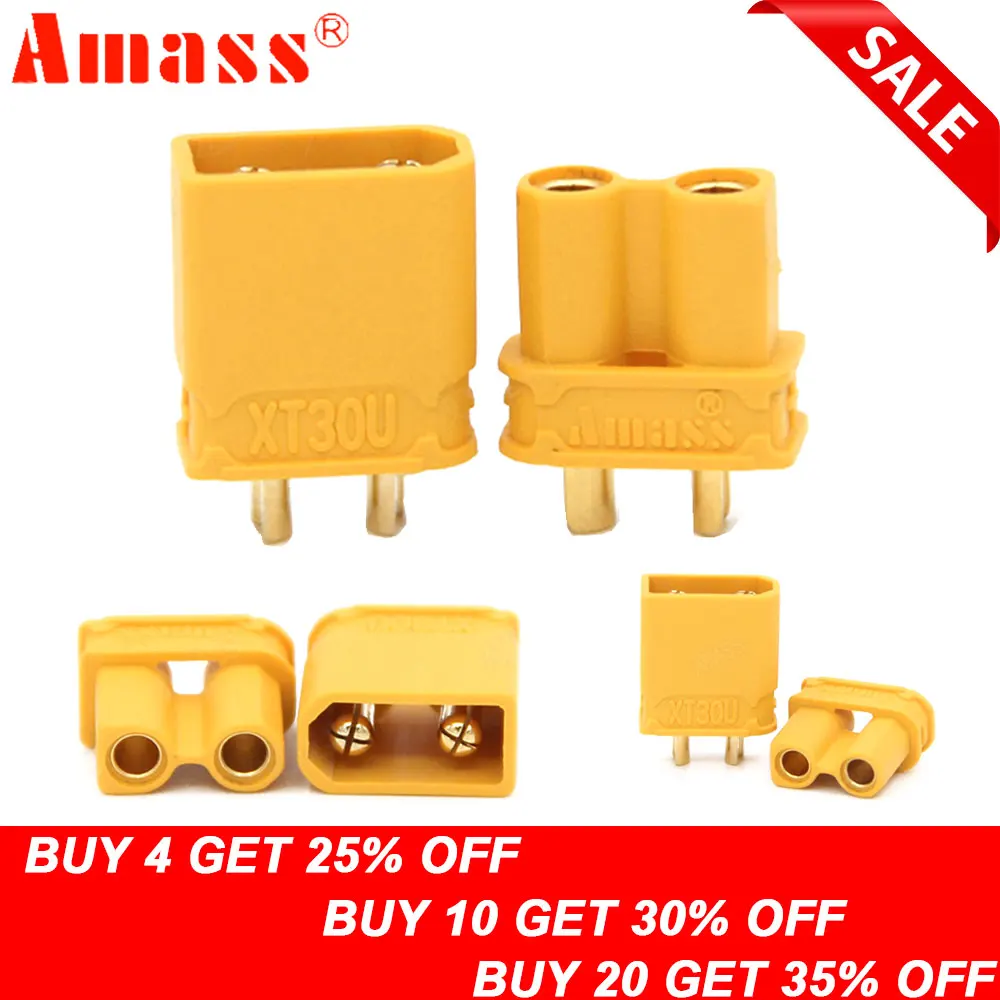 

50 шт. Amass XT30U Противоскользящий разъем питания 2 мм разъемы Bullet для батареи RC Lipo