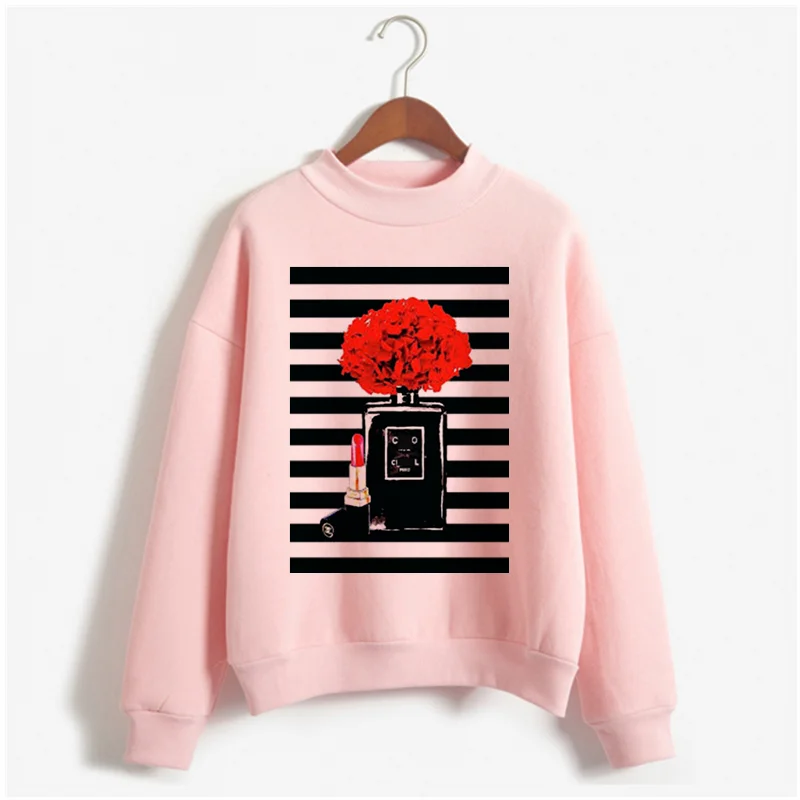 Latest autumn and winter perfume bottle print hoodie women's fashion retro hoodie women's perfume Harajuku pink sweater