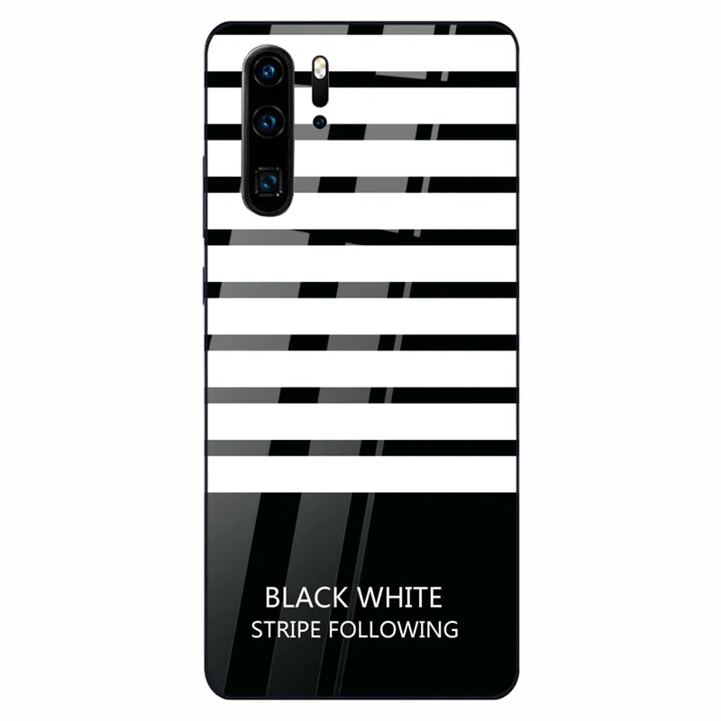 03 case for huawei Чехол из закаленного стекла для huawei P30 P20 mate 20 Lite классический черно-белый полосатый чехол для телефона для Nova 3 Honor 9 10 Lite 8x - Цвет: 03 case for huawei