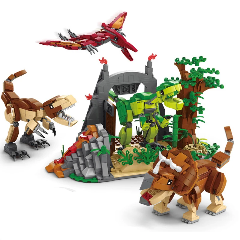 DIY Dinosaur Bricks Jurassic Park Movie Tyrannosaurus Pterodactyl Triceratops Raptor Model Building Blocks Boys Toys Gifts | Игрушки и