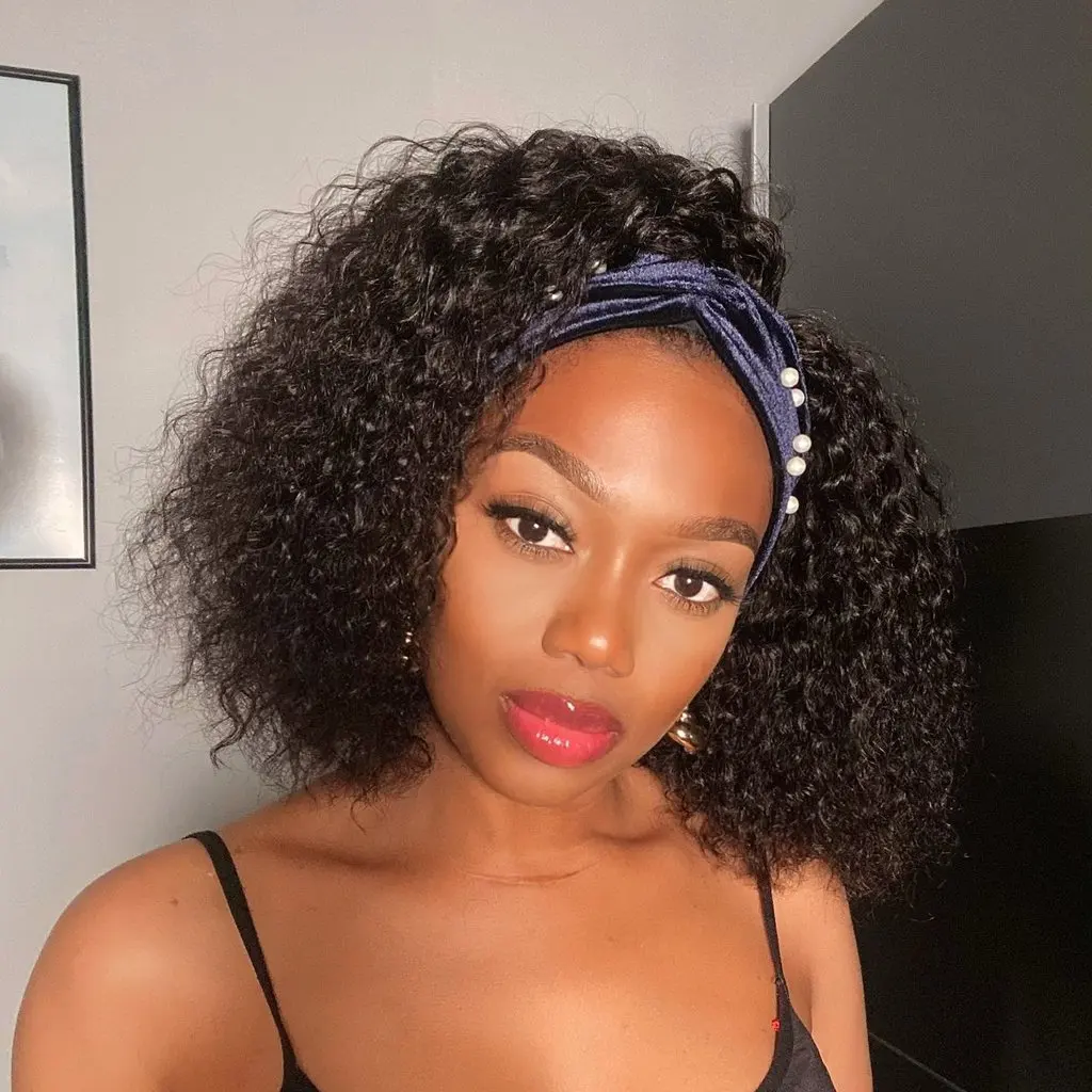Deep Curly Wave Short Bob Wig Human Hair Headband Brazilian Remy No Glue Full Machine Made For Black Women | Шиньоны и парики