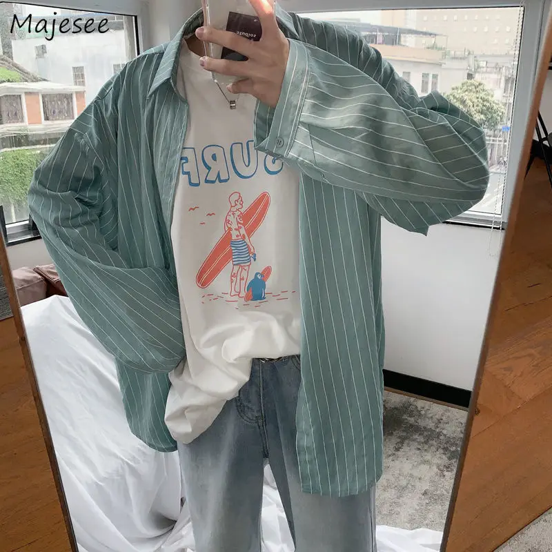 Men Shirts Striped Thin Oversize Sun Protection All-match Unisex Ulzzang Loose Male Tops Casual Trendy Long Sleeve Daily Chic BF Men Shirts Striped Thin Oversize Sun Protection All-match Unisex Ulzzang Loose Male Tops Casual Trendy Long Sleeve Daily Chic BF