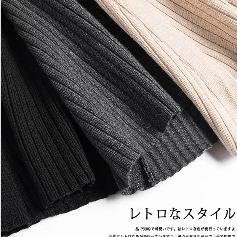 Women's Knit Skirt Autumn Winter New High Waist Solid Color A-line Pleated Knit Skirt Office Lady Wild Warm Long Skirt ML291