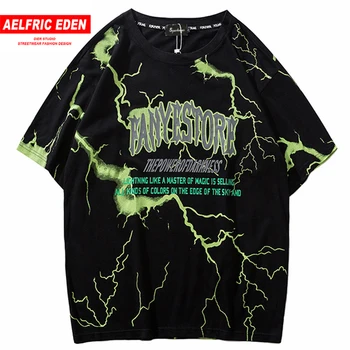 

Aelfric Eden Dark Lightning Hip Hop T shirt Men Summer Loose Cotton Short Sleeve Streetwear Summer Harajuku Streetshirt Tops