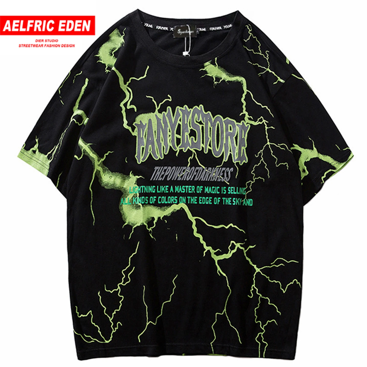 Dark Lightning Hip Hop T shirt Men Summer Loose Cotton Short Sleeve