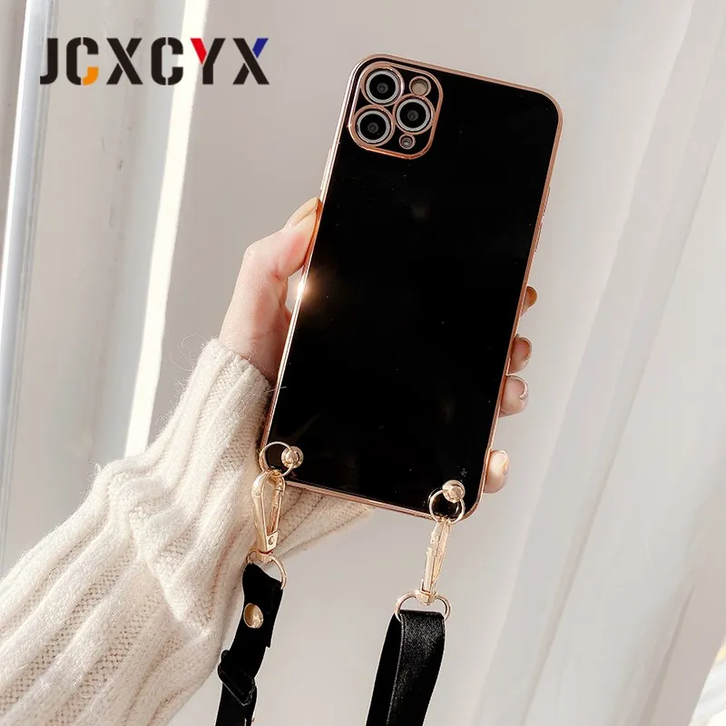 magsafe charger iphone 11 Luxury crossbody lanyard plating soft phone case for iphone 13 12 Pro Max MiNi 11 Pro Max XR X XS Max 7 8 plus SE 10 2020 cover apple mag safe charger