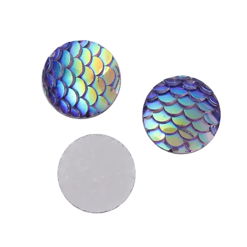 50PCs 8mm/12mm Resin Round Mermaid Fish Dragon Scale Dome Seals Cabochon Royal Blue AB Color For DIY Earring Jewelry Making