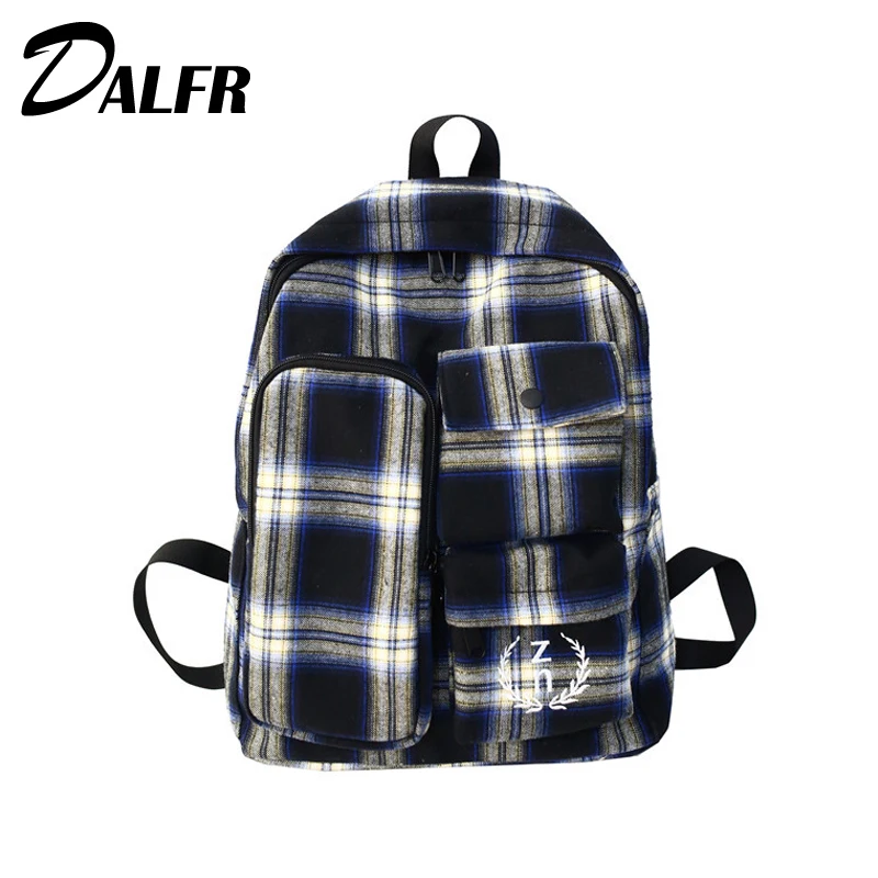

DALFR Women Fashion Backpack School Bag for Teenagers Canvas Backpack INS Harajuku Style Contrast Color Multi-pocket Backpack