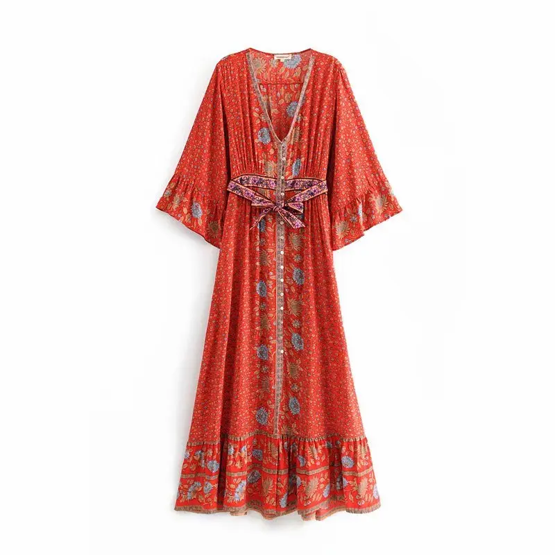 Boho королев для женщин с цветочным принтом однобортный фасон пляжное богемное