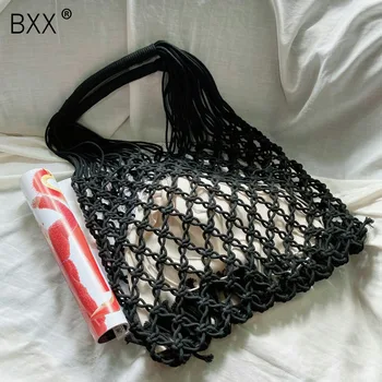 

[BXX] 2020 Spring Summer Vacation Hollow Out Bag For Women Fishing Net Weave Bags Package High Capacity Travel Handbag HL160