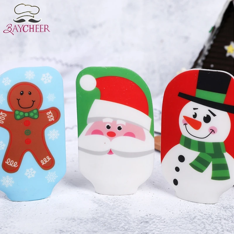  Kitchen Mini Silicone Spatula Christmas Cake Decorating Spatula with Wooden Handle Mixing Butter Sc