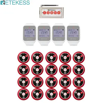 

Retekess Restaurant Pager 4pcs Watch Receiver+5 Keys Call Button+20pcs Call Button Calling System Kitchen Pager Customer Service