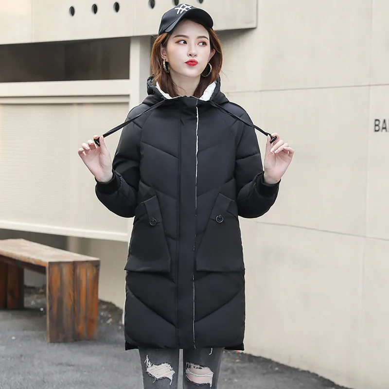 Зимняя женская куртка новая Студенческая пуховая хлопковая стеганая куртка, длинная свободная стеганая куртка из хлопка - Цвет: Черный