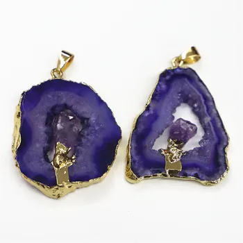 

Agates Accessories Natural Sapphires Pendant, Used for Feminine Jewelry, Making Geode Druzy Irregular Gems with Cut Holes,