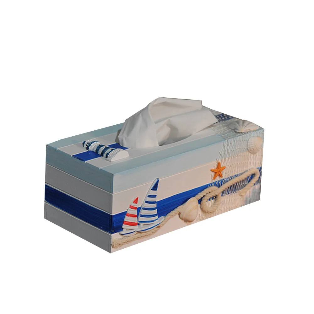 Mediterranean Style Wooden Tissue Box Case Multi-Function Napkin Tray Bathroom Hotel Kitchen Tray Home Decoration Home Storage