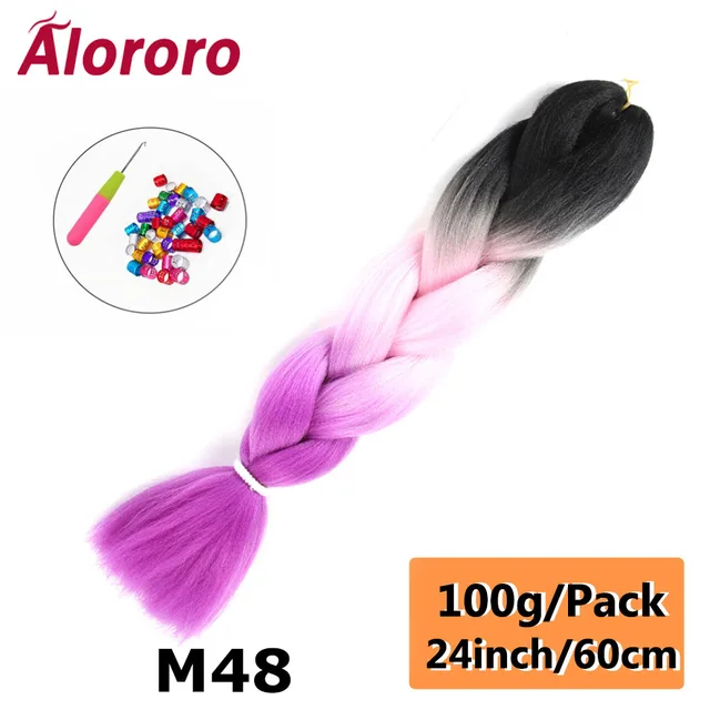 Jumbo Braid Hair Extensions Green Synthetic Braiding Hair 24 Inch Afro Blue Pink Purple Blonde Ombre Hair for Braids Alororo 24inches-M48
