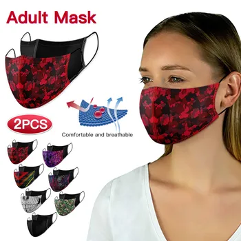 

2pcs 3d Skull printed Mask for face Women Reusable Unisex Adult Washable Printed Adjustable Cotton Breathable Cloth Mouth-muffle