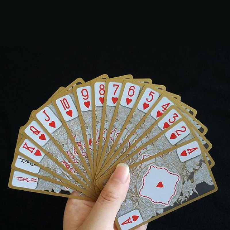 55pcs Gold Black Plastic PVC Poker Waterproof Magic Playing Cards Table Games