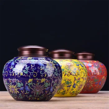 

Colorful Ceramic Aluminum Cover Tea Jar Tea Caddy Canister Moisture Proof Storage Bottles Sealed Tank Jar Food Candy Box