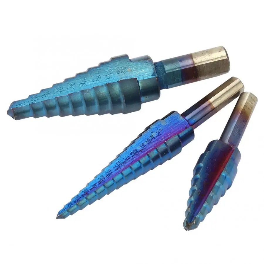 3 Pcs Step Drill HSS English System Step Drill Hole Cutter Cone Drill Set 1/8-1/2'' 3/16~1/2'' 1/4~3/4''