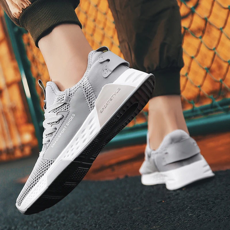 Men Mesh Sneakers Breathable Casual Vulcanize Sports Shoes Male Lace Up No-slip Wear Running Shoes Zapatillas Hombre Deportiva
