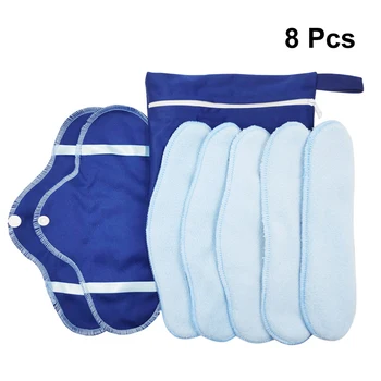 

8pcs Women Foldable Hygiene Bag Polar Fleece Sanitary Pads Soft Menstrual Cloth Set Reusable Towels Washable Portable Breathable