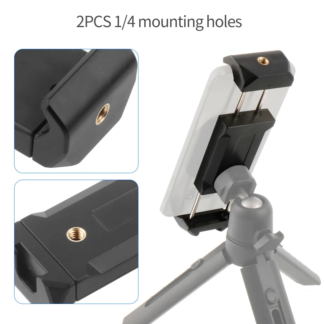 Dual 1/4 Screw Hole Tripod Mount Adapter Tablet Stand Plastic Phone Clip Bracket