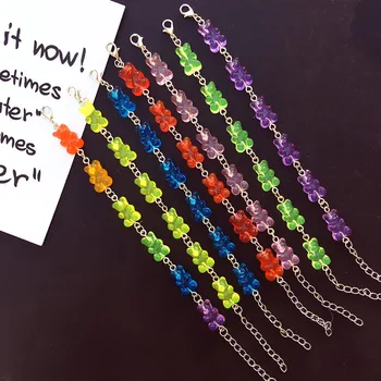 

2020 Creative Cute Handmade Bear Bracelet Rainbow Candy Color Gummy Bracelet For Women Girls Judy Jewelry bransoletki damskie