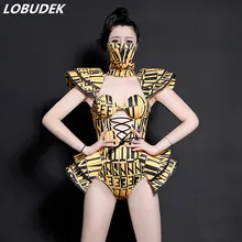 Женский танцевальный костюм Джаз желтые буквы Бандаж с принтом боди сексуальная одежда для ночного клуба, для танцев бар DJ одежда для сцены