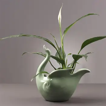 

1pc Ceramics Flowerpot Hydroponic Vase Planter Hydroponic Flowerpot Gardening Tool for Scindapsus Penny Grass (Green)