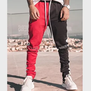 

2020 Men Joggers Patchwork Gyms Pants Mens Fitness Cotton Elastic Slim Stacked Sweatpants Men Streetwear Man Sport Long Pants