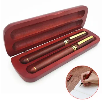 

2pcs Study Supplies Vintage Writing Smooth Fountain Pen Set Business School Medium Nib With Wood Box Portable Gift Stationery