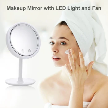 

Makeup Mirror with LED Light and Fan Cosmetic Beauty Portable Detachable Tabletop Mirror with 5X Magnifier Mirror Makeup Tool