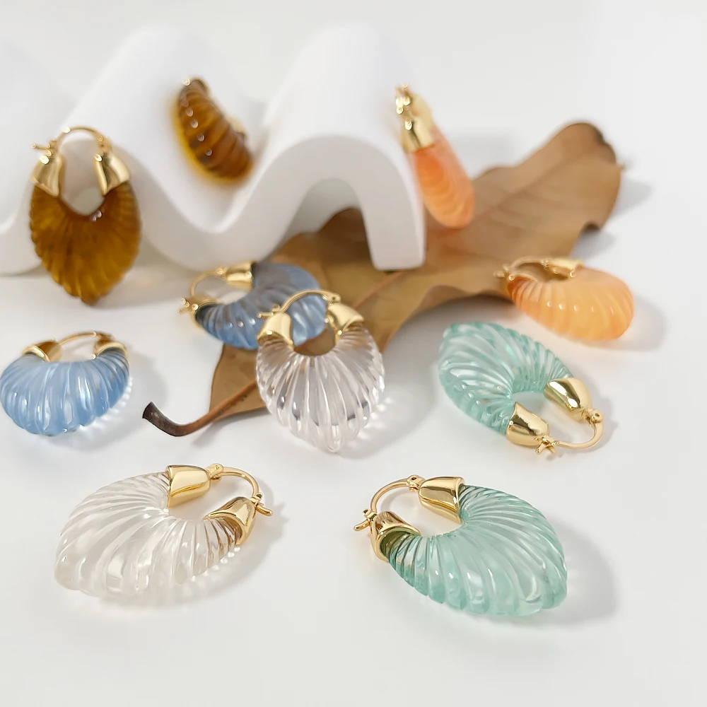 Peri'sBox Trendy Light Color Transparent Resin Chunky Hoop Earring For Women Multicolor Textured Thick Earrings Cute Jewelry - Image 4