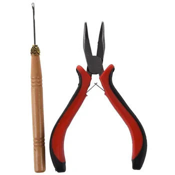 

NEW-Stick Hair Extension Straight Pliers & Needle Drag Hook Tool for mini Rings