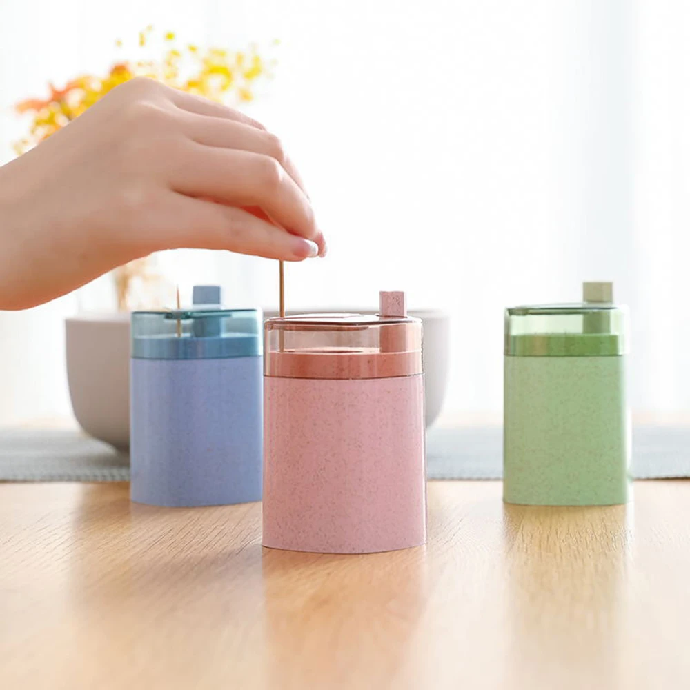 

2pcs Automatic Pop-up Toothpick Box Holder Container Portable Toothpick Dispenser Automatic Cotton Swab Organizer Decoration