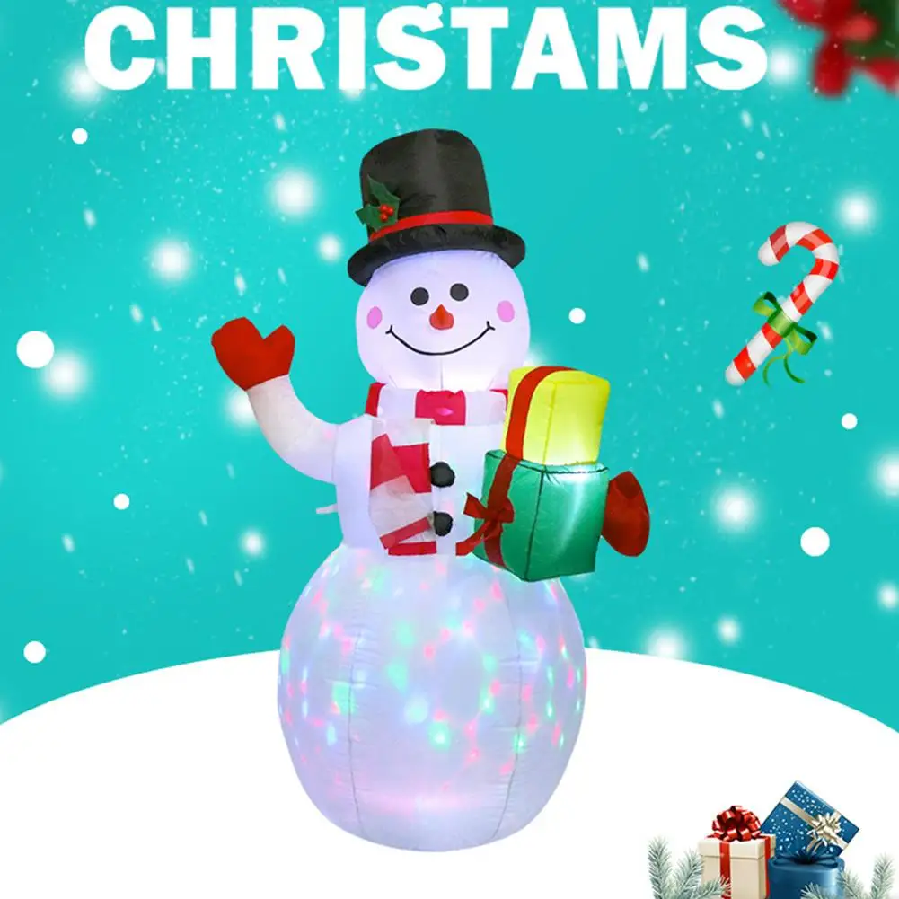 LED Illuminated Inflatable Snowman Air Pump Night Lamp Christmas Decorations Giant Santa Claus with Crutch Xmas Props Decoration