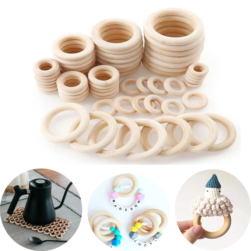Natural Wood Circle DIY Crafts Embellishment For Craft DIY Wooden Ring  Children Kids Teething Wooden Ornaments An Pick 11 Size
