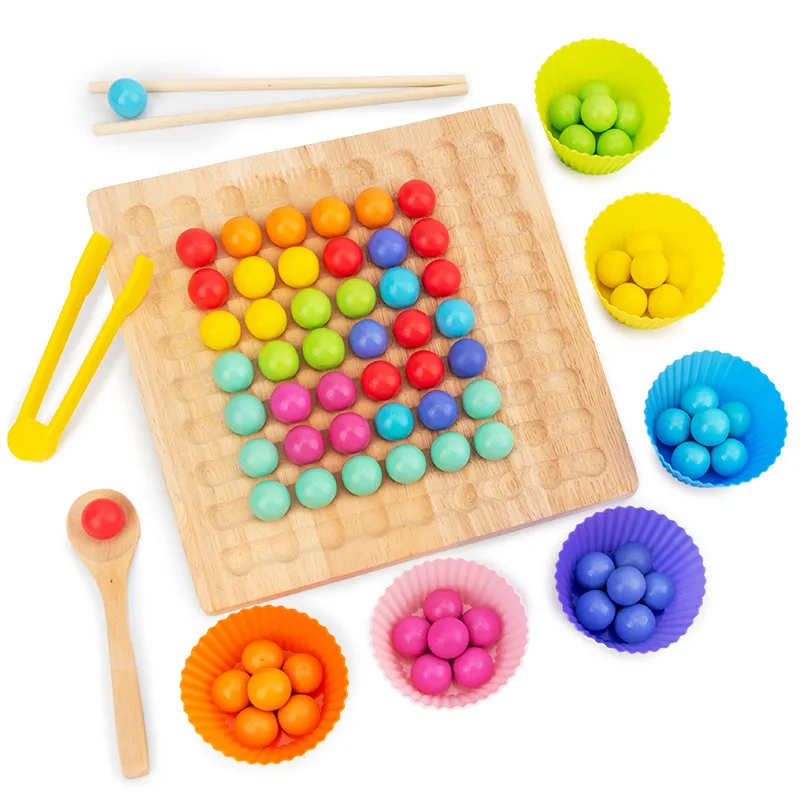 Wooden Go Games Set Dots Beads Board Games Toy Rainbow Clip Beads Puzzle E6Y4 