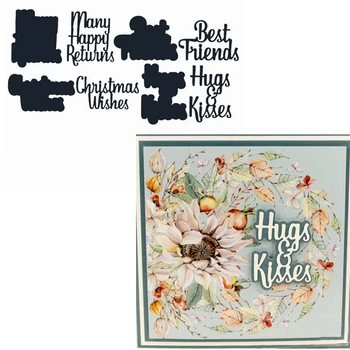 

Many Happy Returns Best Friends Christmas Wishes Hugs&Kisses Metal Cutting Dies Phrases Die Cuts For Card Making DIY Crafts Card