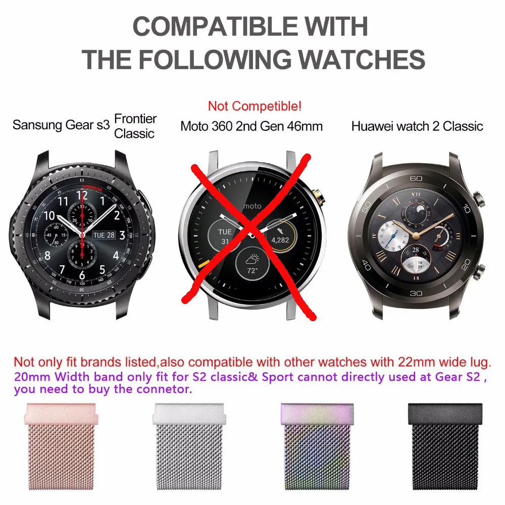 20/22 мм ремешок для часов Миланский ремешок быстросъемные булавки для samsung Galaxy gear S3 Frontier S2 Classic Galaxy Watch 42 46