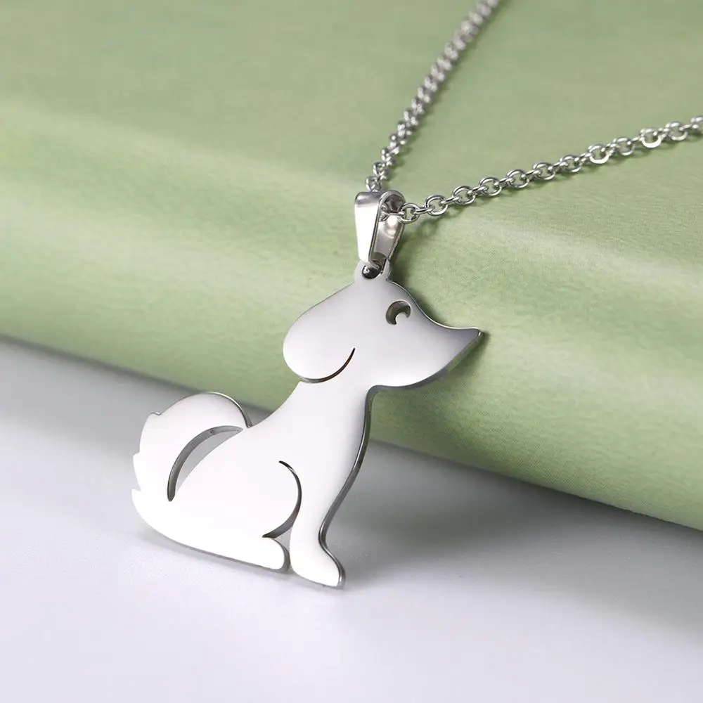 Lemegeton Милая Панда Сова Медведь свинья собака кошка ожерелье женское из нержавеющей стали ювелирные изделия друзья подарок животное Чокер ожерелья бижутерия - Окраска металла: Dog Silver 1