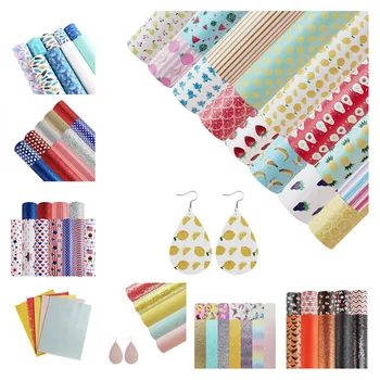 

8Seasons Fashion Color Fruit Butterfly Star Pattern Artificial PU Leather Fabric For DIY Making Earrings Handmade Jewelry,1Set