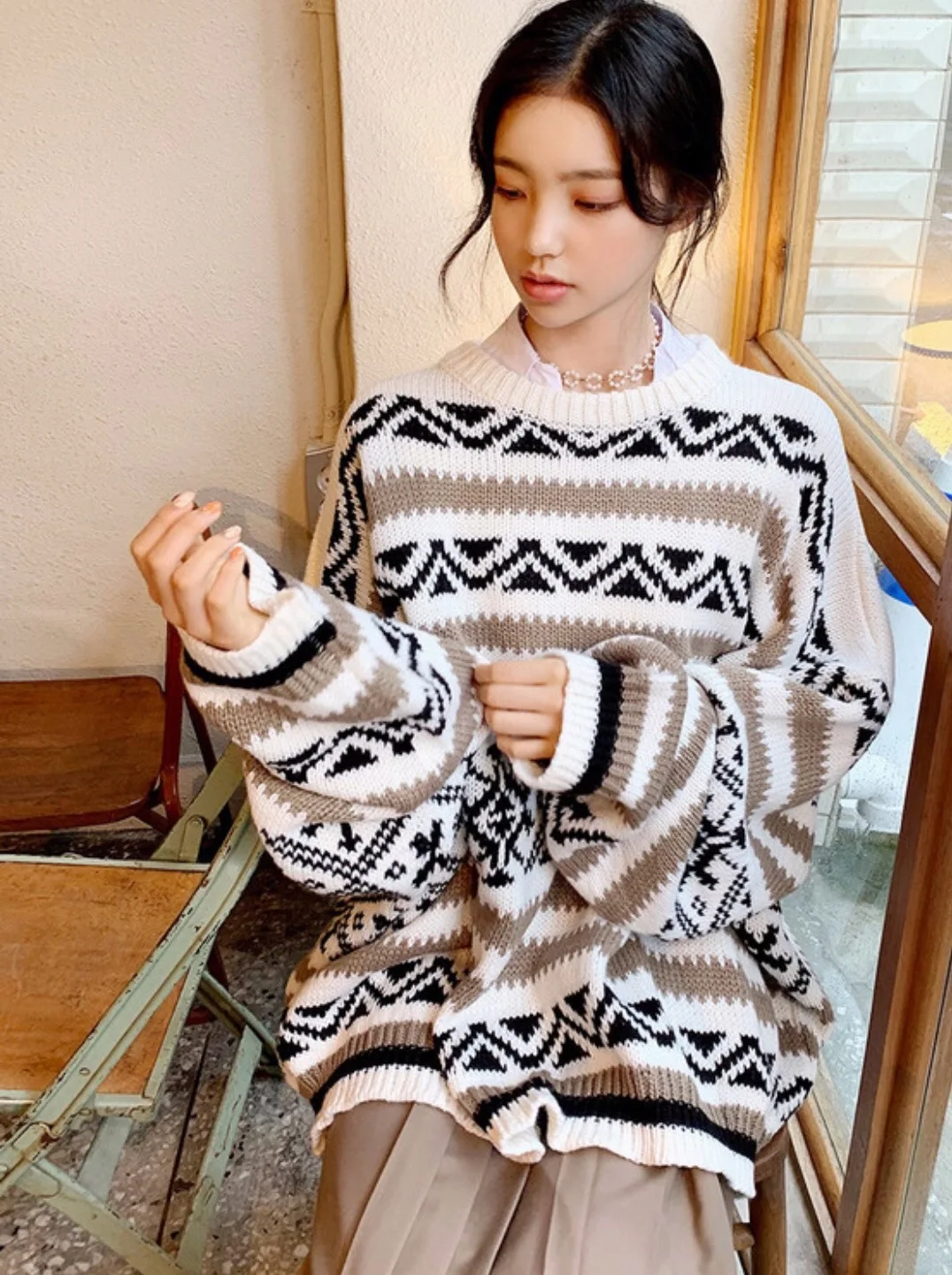 RUGOD pull femme Рождество Круглый вырез свободные длинные геометрические снежинки узор Мода femme Винтаж свитер пуловер корейский вязаный