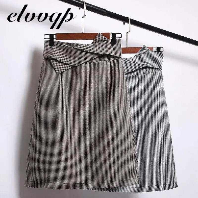 

New Vintage Plaid Women Houndstooth Autumn Skirts Midi Korean Harajuku Fashion Elegant Office Casual High Waist A-line Skirts
