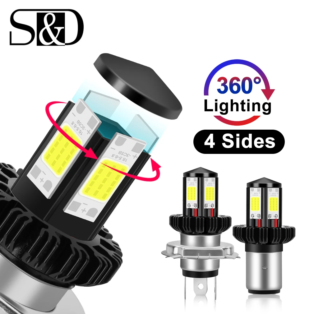 Motorcycle Headlight Bulbs H6 Ba20d H4 Led Hi Lo Beam Moto Led