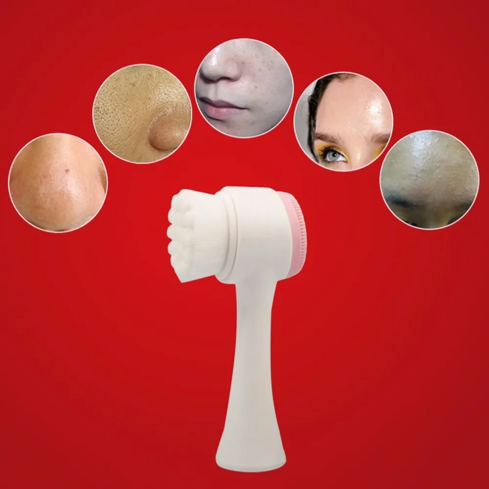 Двухсторонняя силиконовая щётка для очищения лица портативная 3D чистка лица Вибрационный массаж лица мойка продукта инструмент для ухода за кожей